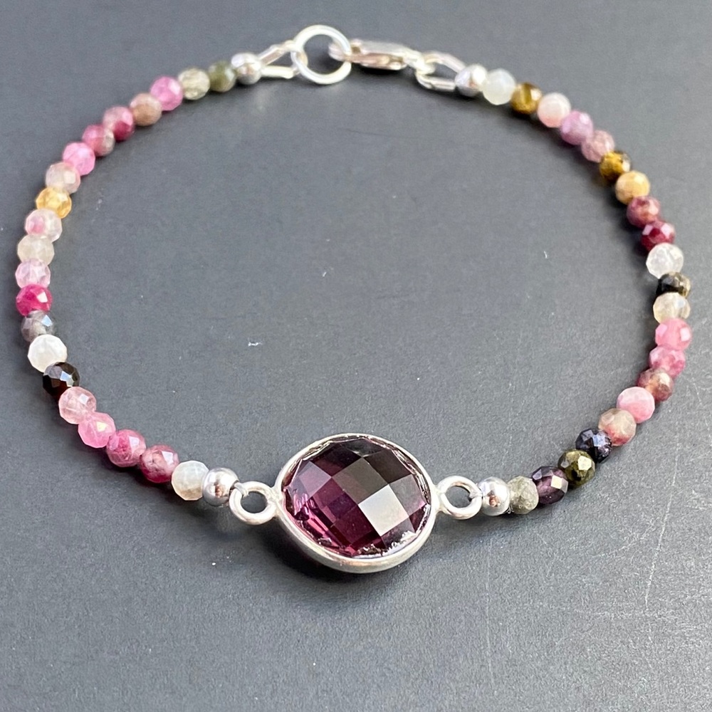 Multi Tourmaline Gemstone Beaded Sterling Bracelet